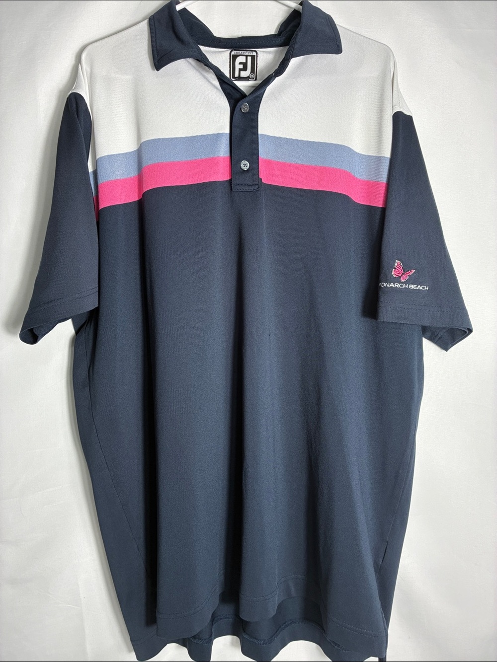FootJoy Monarch Beach Golf Links Polo Shirt Men's Athletic Fit Gray Pink Stripe